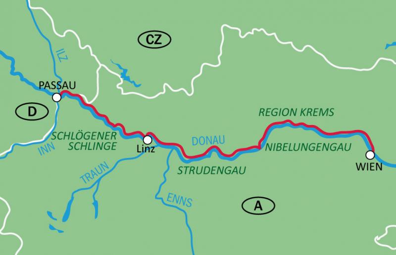 map Danube Cycle Path Passau-Vienna / Agrotourism