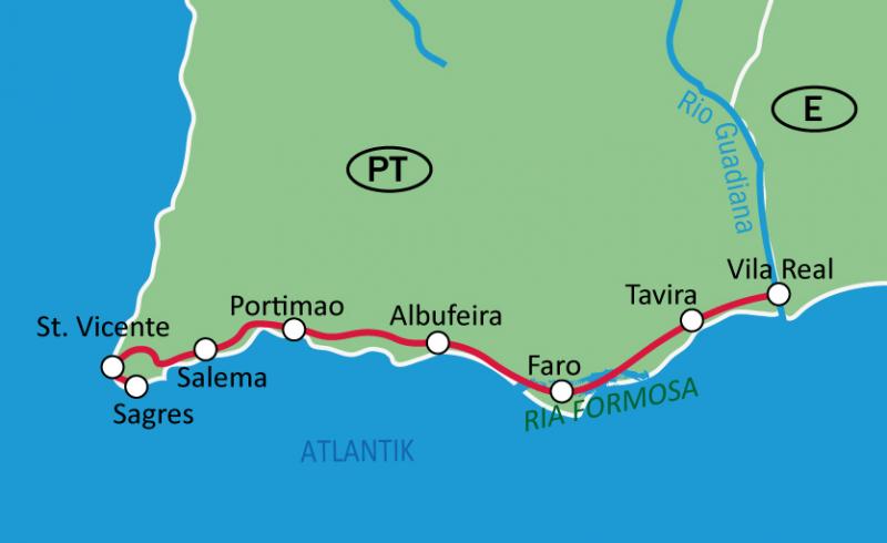 Map Algarve coast