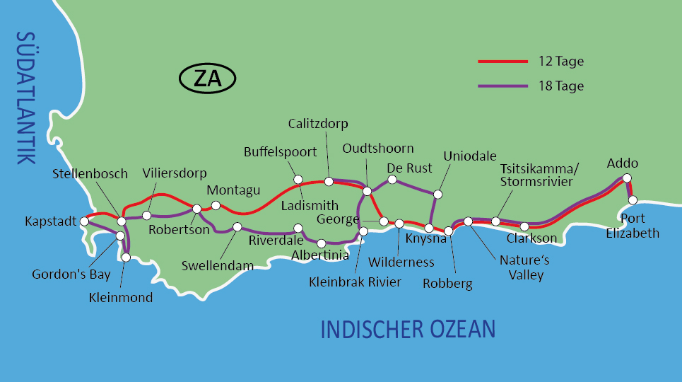 Garden Route South Africa Map Garden Route And Addo | 2025 By Contiki