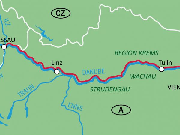 map Danube Cycle Path Passau - Vienna / Bike + Relax