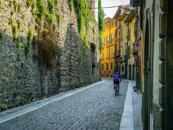Cyclist in the streets of Bergamo