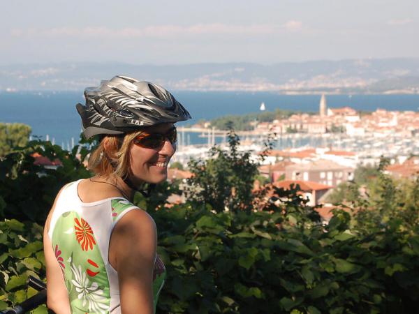 Cyclists view onto Piran