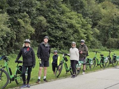 Cyclists with e-bikes along the route