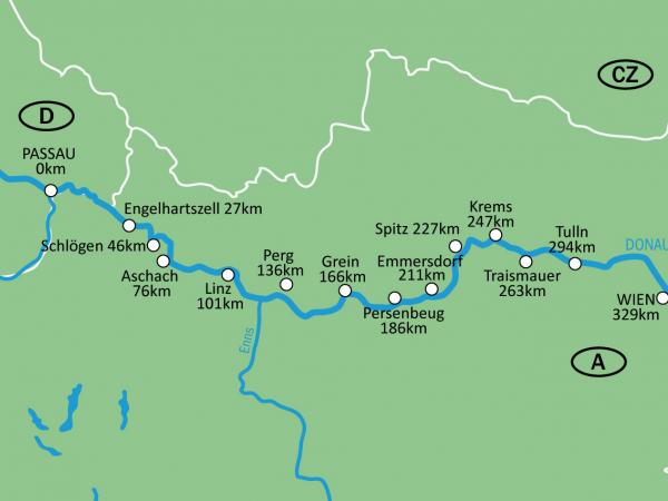 map Danube Cycle Path  la Carte / Passau - Vienna - Category B