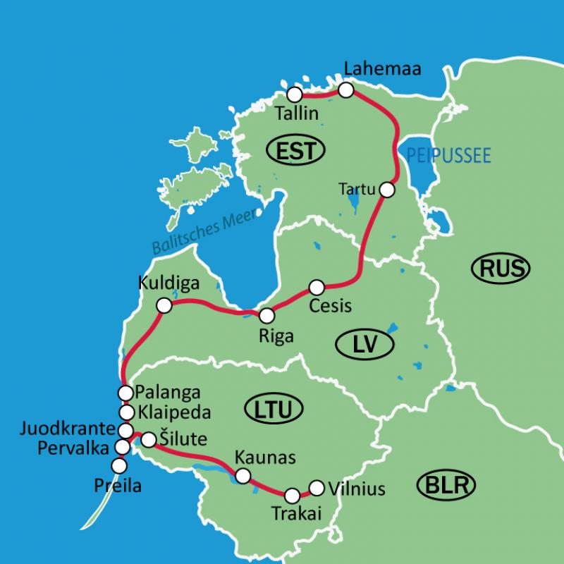 Karte Groe Radtour durch das Baltikum