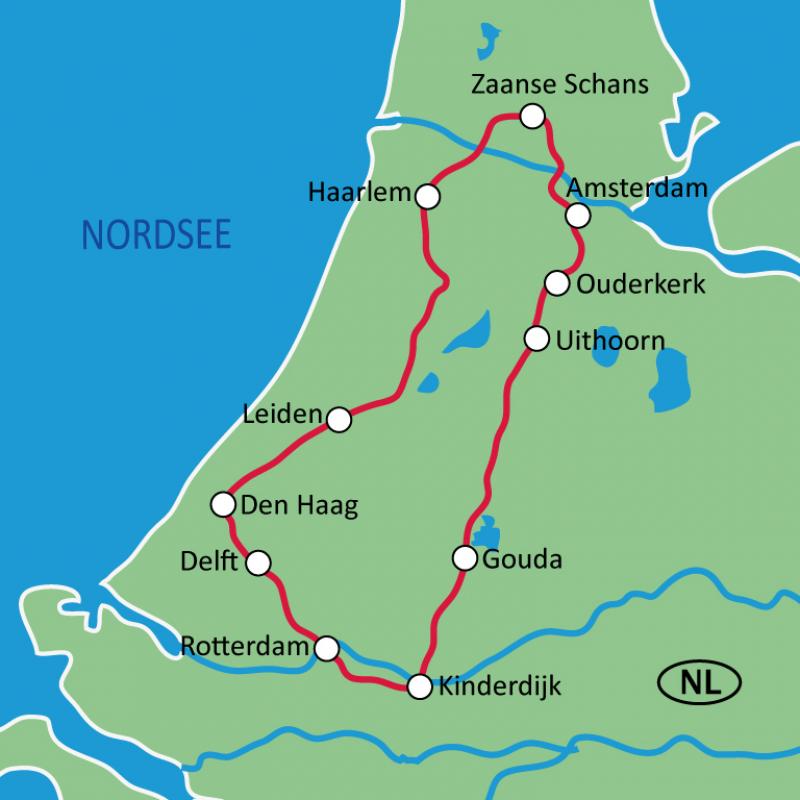 Karte Holland Sdroute Tulpentour mit Rad + Schiff
