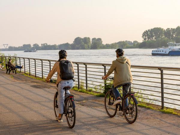 Cyclists on the Rhine in Duesseldorf