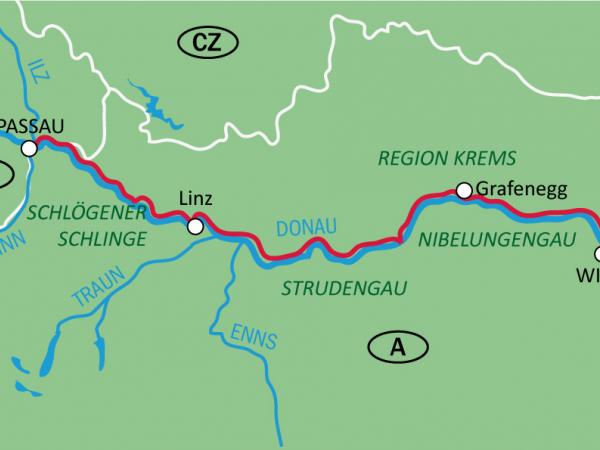 map Danube Cycle Path Passau - Vienna / Habsburgs