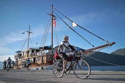 cyclist and ship Panagiota