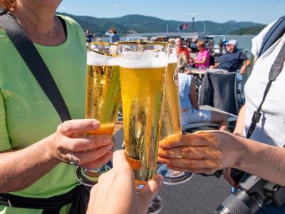 Enjoying a beer on the MS Swiss Crown sun deck