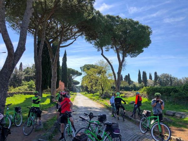 Cycling group along Via Appia Antica