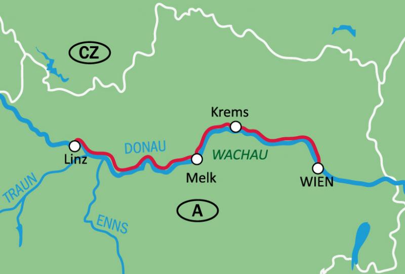 Map Danube Cycle Path Linz - Vienna 