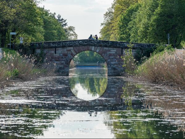Ludwigs canal with cyclists on a bridge