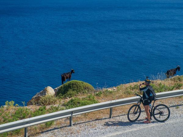 Cyclist with Goat in Amorgos Island