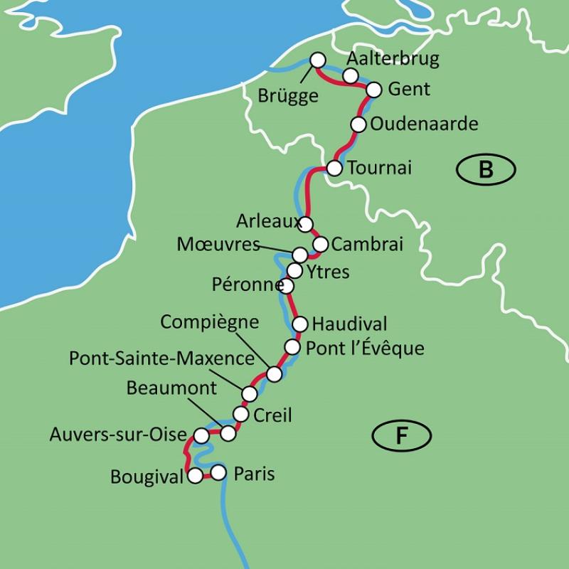 map France + Belgium by Bike + Boat