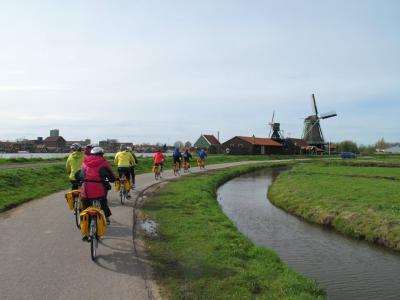 Biking next to windmills