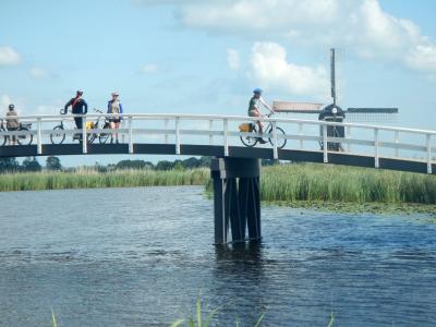 Cyclists on a bridge