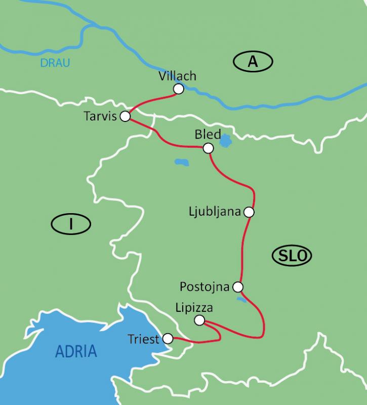Karte Villach - Ljublijana - Triest
