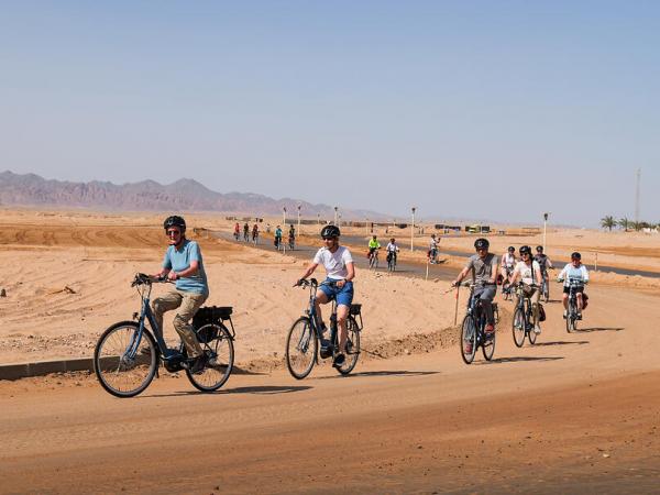 Bike group in desert landscapes