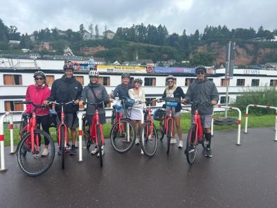 Cyclists in front of the barge