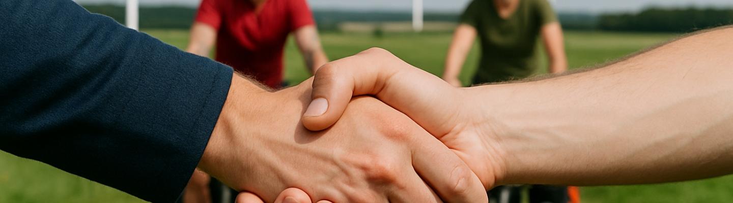 Handschlag-Abmachung vor Radfahrern
