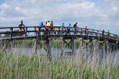 Cyclists on a bridge