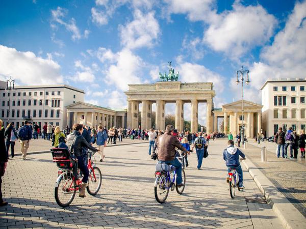Brandenburg Gate in Berlin with cyclists