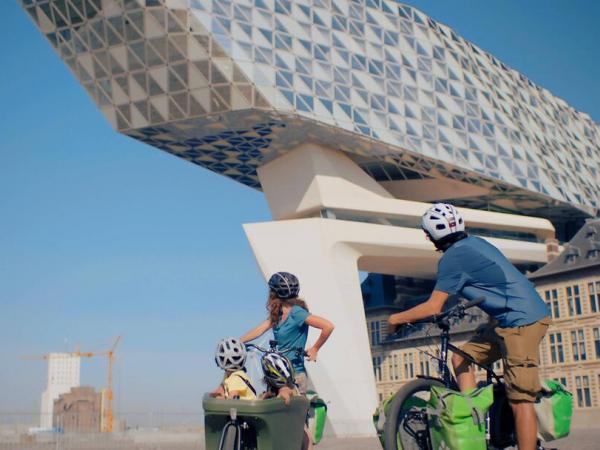 Cyclists at the Antwerp Harbour