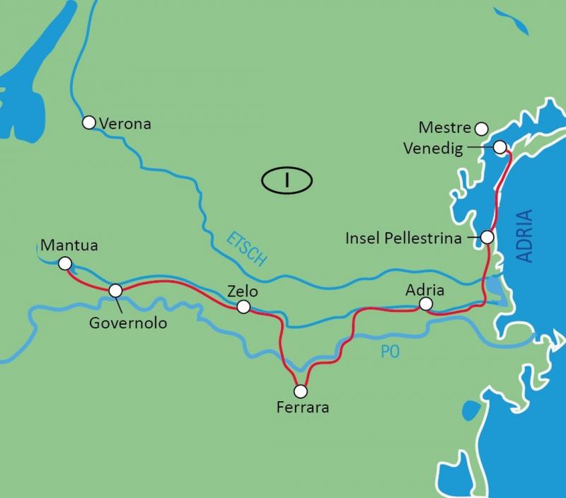 Karte Po-Ebene mit Rad & Schiff