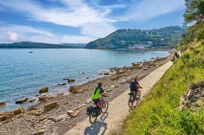cyclists along the adriatic cost near Koper