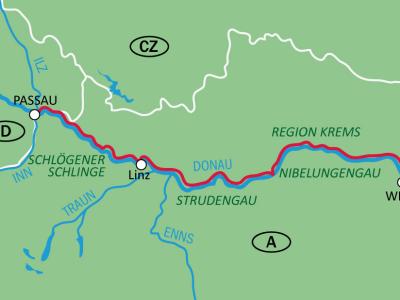 map Danube Cycle Path Passau - Vienna / Light