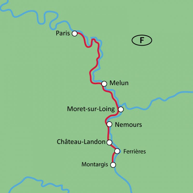map Paris + Montargis by Bike + Boat
